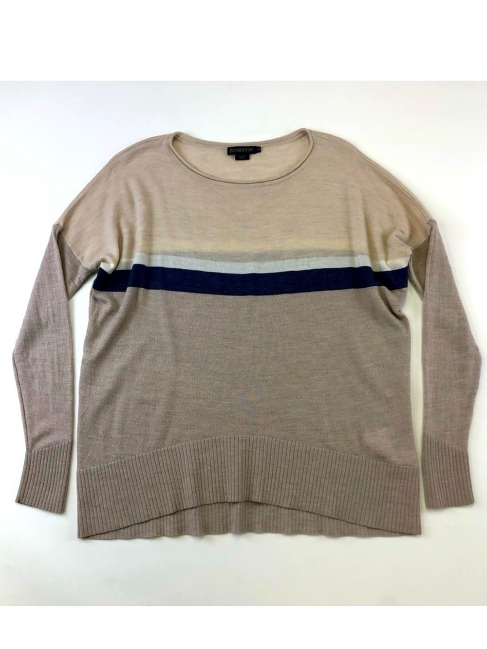 Pendleton pullover neutral merino wool wound neck lightweight womens sweater Med